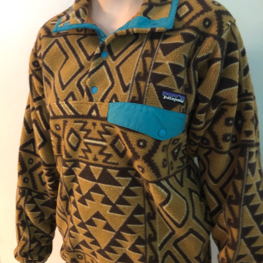 RARE Patagonia Synchilla Snap-T Fleece Pullover Montana Siete Bear Brown Tribal - Picture 2 of 15